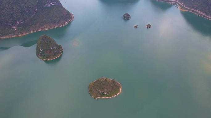 广西靖西渠洋湖自然风光喀斯特地貌山水航拍