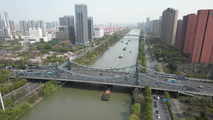 原创 无锡京杭大运河金匮大桥航拍城市风光