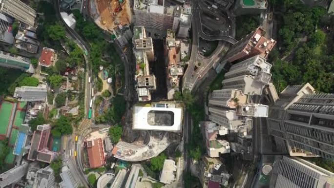 白天时间香港市区交通街道空中俯冲全景4k