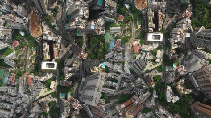 白天时间香港市区交通街道空中俯冲全景4k