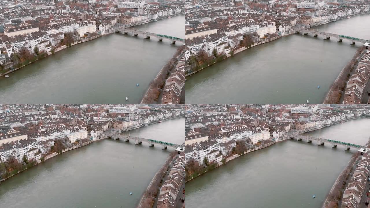 飞越横跨莱茵河的历史悠久的中桥，瑞士巴塞尔