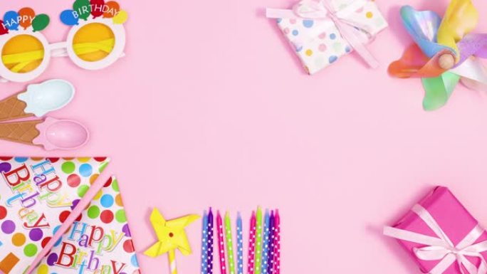 生日派对配件订购粉红主题的生日快乐蜡烛制作框架。停止运动