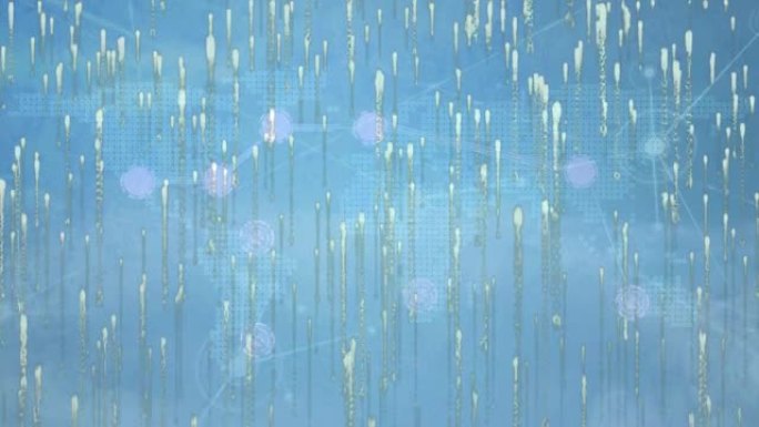 蓝色背景上的连接和数据处理网络动画