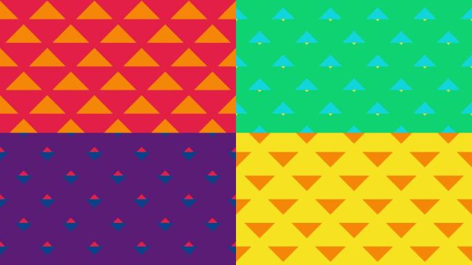 多色马赛克中的抽象运动图形。一个带有彩虹瓷砖的简单几何图案在一个无缝循环中被动画。