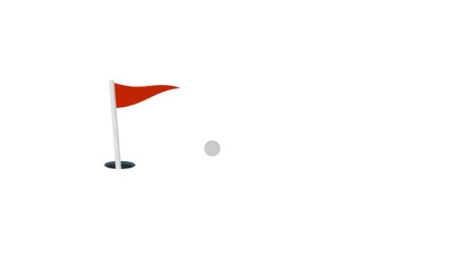 高尔夫球在球洞中的动画。卡通