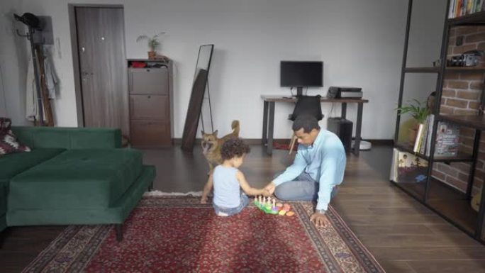 父亲在家和儿子玩耍