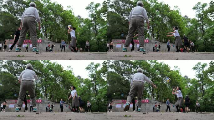老人健身  老年运动羽毛球气排球