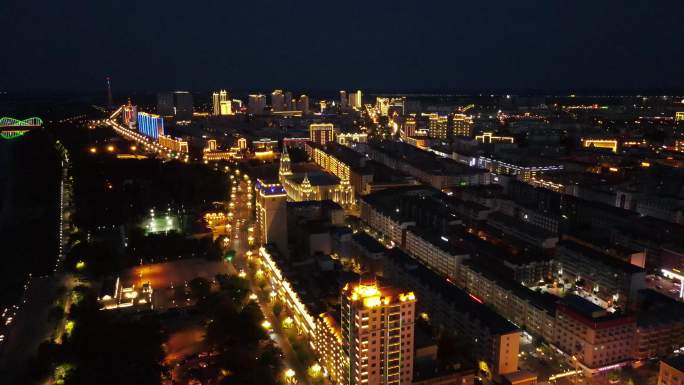 4K航拍黑龙江省黑河市夜景