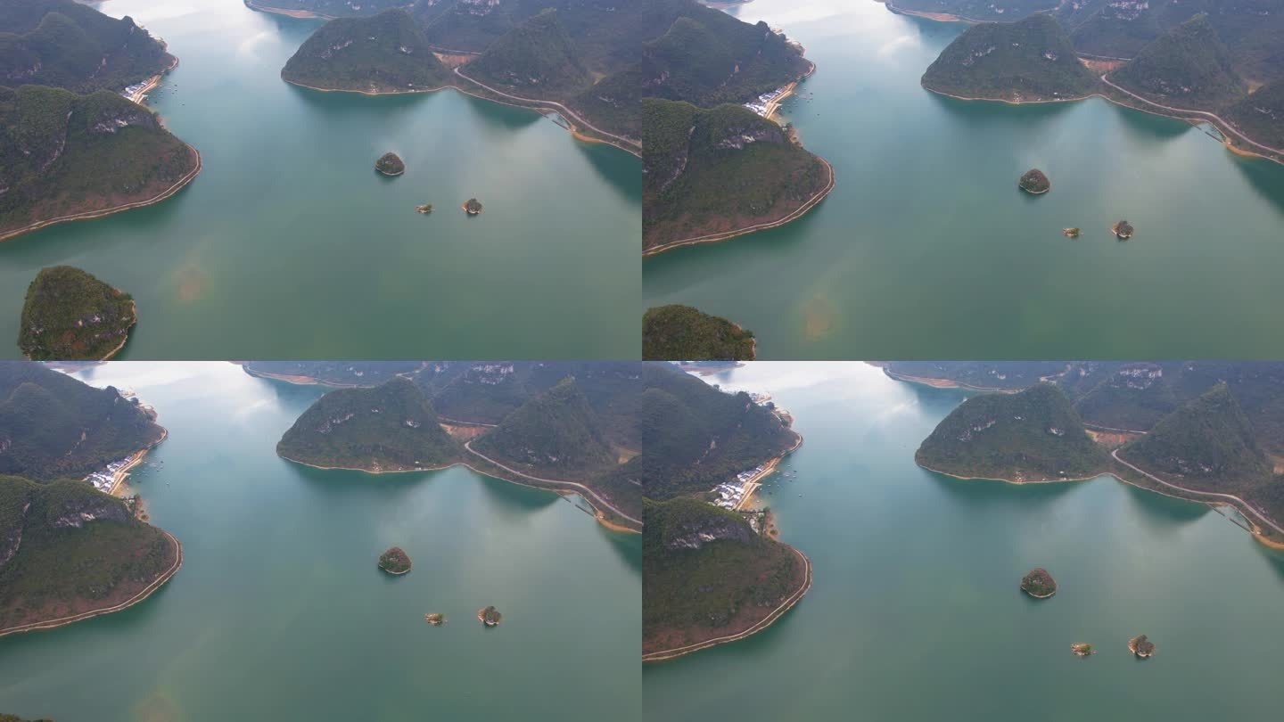 广西靖西渠洋湖自然风光喀斯特地貌山水航拍