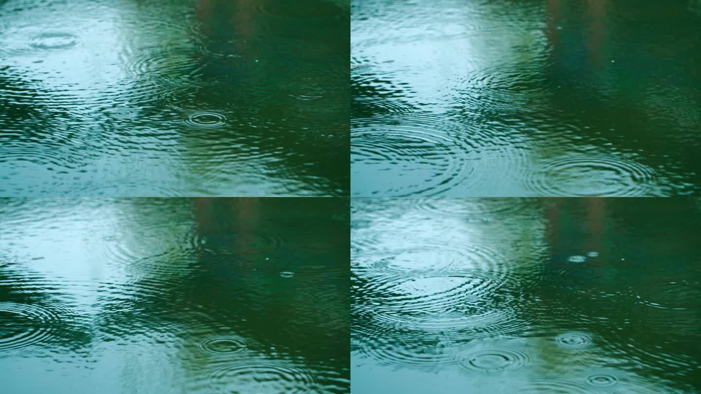 初春的小雨-唯美雨滴水面下雨湖面