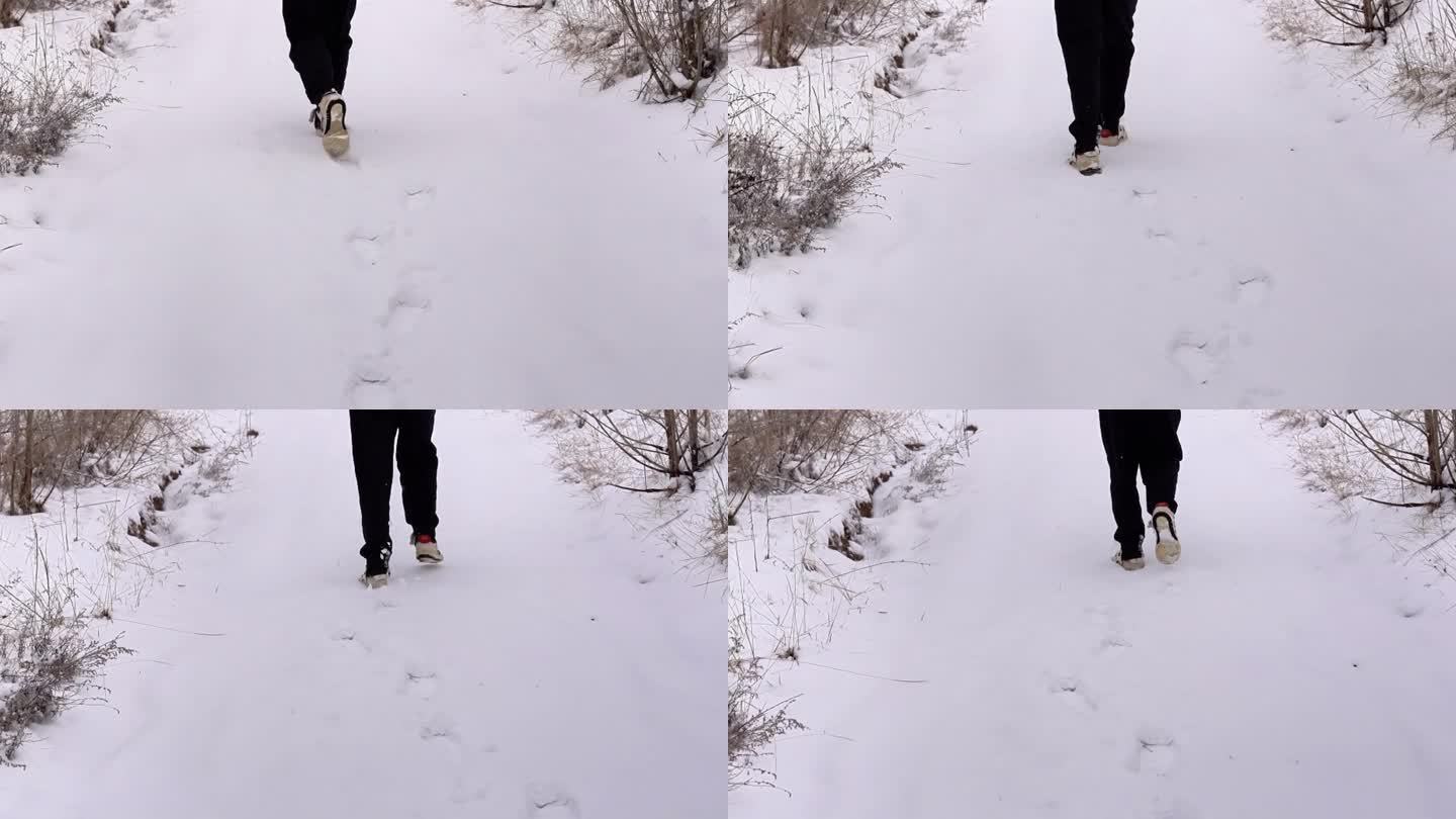 踩着雪地前行