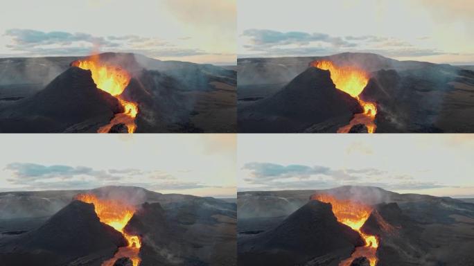 冰岛雷克雅内斯猛烈喷发的fagradarsfjall火山的熔岩流