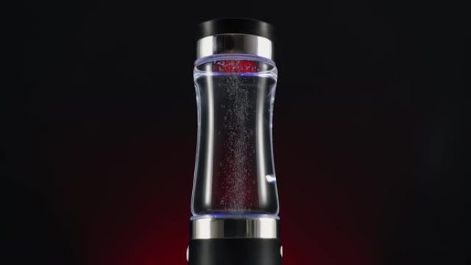用于电离、结构化、富集水碱度的便携式设备。在红色背景上，深色背景。饮用水。