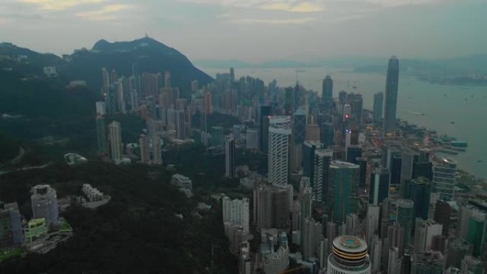 日落照明香港市区空中全景4k