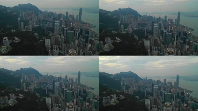 日落照明香港市区空中全景4k