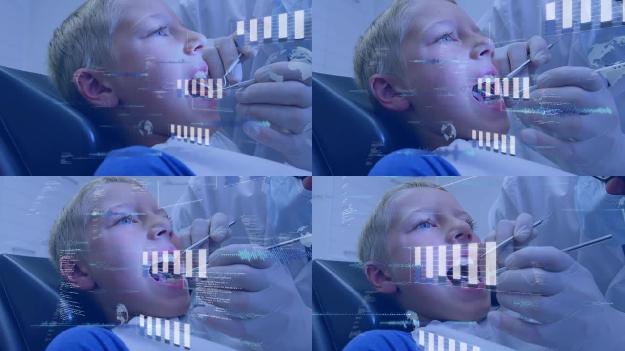 牙医椅上的男孩数据处理动画