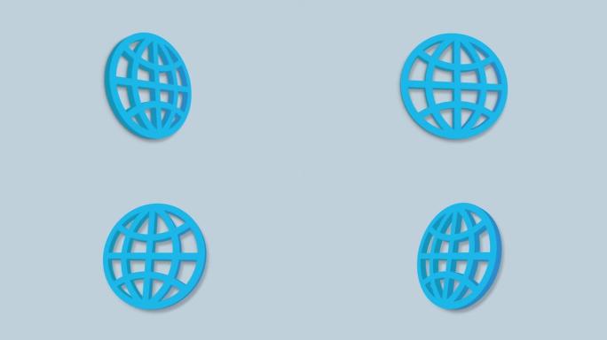 地球的动画3d图标。行星的扁平蓝色符号。网络、互联网、生态的概念。