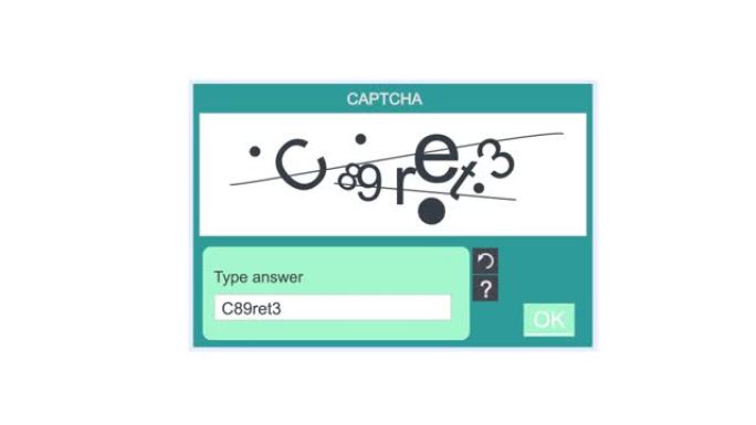 输入验证码。网站安全表单的动画。卡通