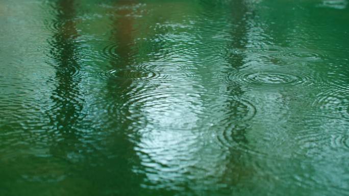 初春小雨-安静的雨滴特写下雨湖面