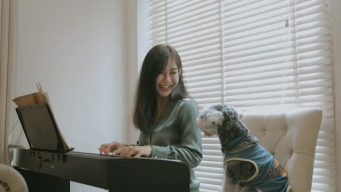 泰国母亲用她的宠物视频弹电子钢琴