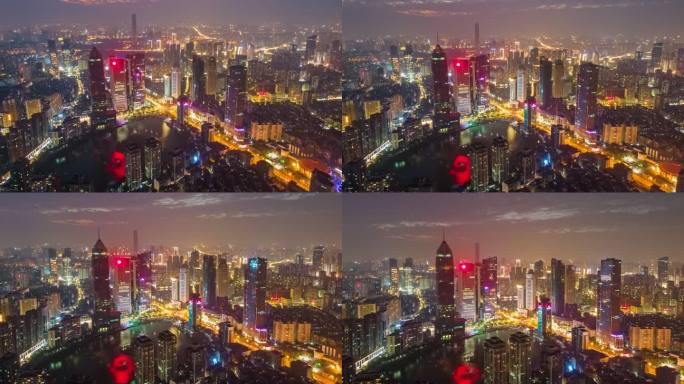 武汉汉口城市夜景航拍延时