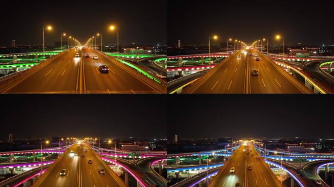 俯瞰苏州城市立交桥汽车流交通夜景