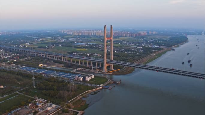 上海闵浦大桥日落航拍