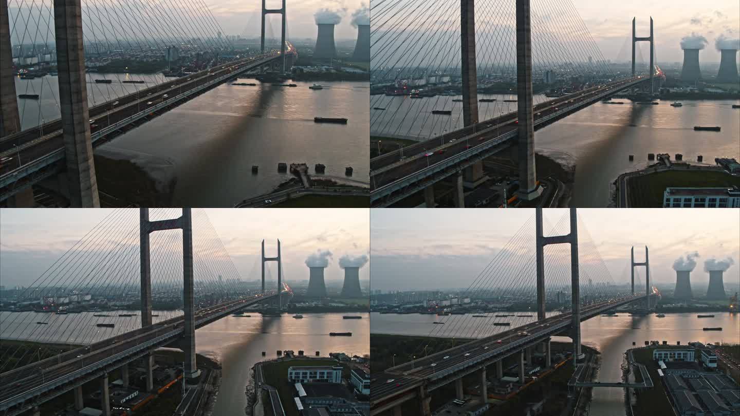 上海闵浦大桥日落航拍