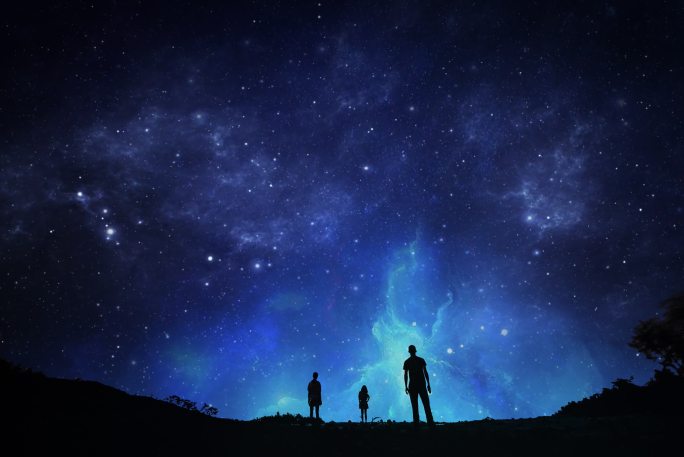 人 一家人的夜空 蓝色星空 夜晚看宇宙