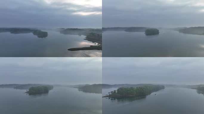 航拍襄阳老河口马冲水库登云湖风景区风光