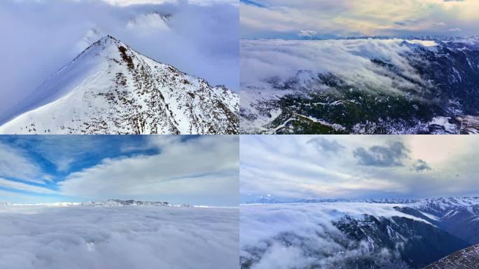 山间山脊雪山云海5k航拍