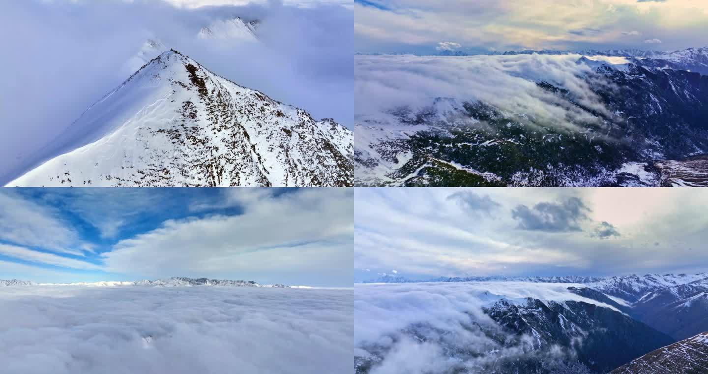 山间山脊雪山云海5k航拍