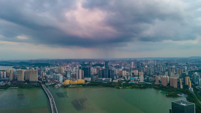 武汉沙湖强对流天气航拍延时