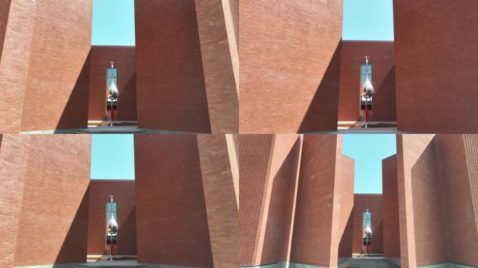 美术馆航拍建筑楼对称空间艺术光影建筑雕艺