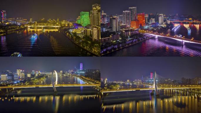 4K延时航拍柳州桥梁璀璨夜景