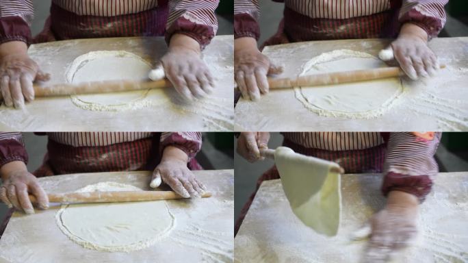 使用擀面杖做面饼