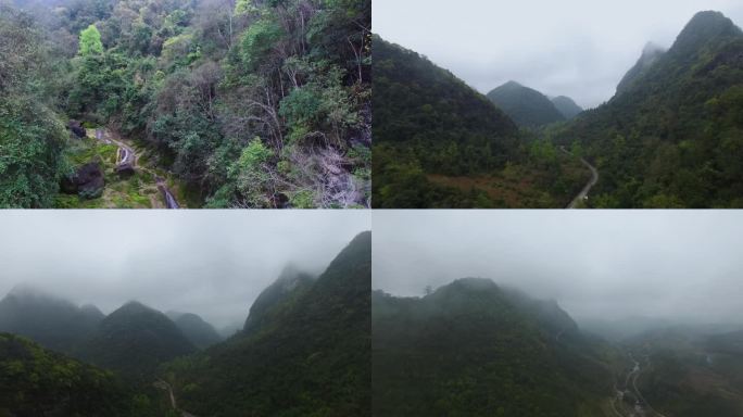 溪水断流大山晨雾