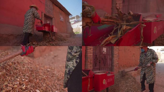 玉米秸秆粉碎机工作劳动场景实拍素材