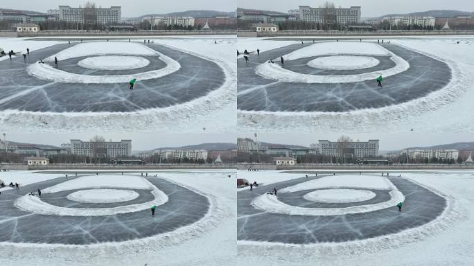 原创 吉林白山市市民在冰面上溜冰