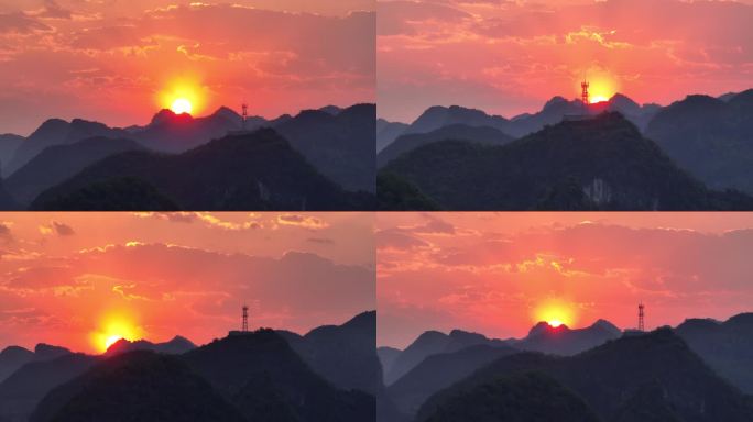 大山里 夕阳下的信号塔
