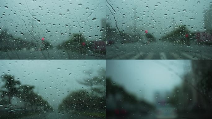 4K超清下雨天开车车窗唯美空镜