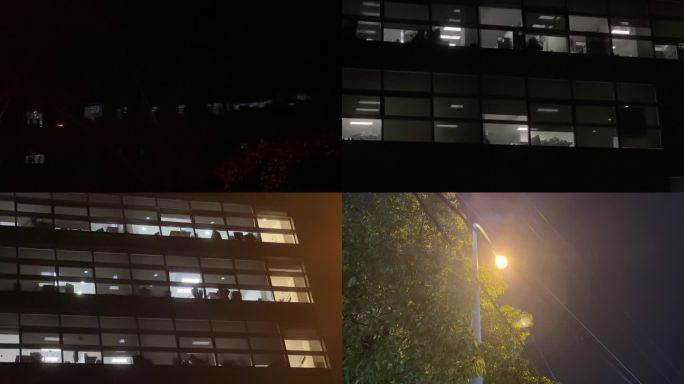 深夜晚上夜灯灯光 夜晚亮灯夜景窗外大楼