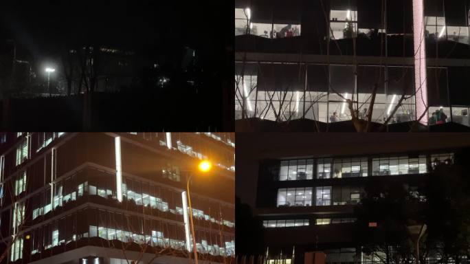 夜灯灯光加班亮灯 窗外夜景深夜窗户大楼