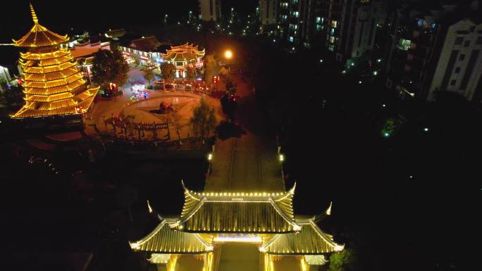 广西靖西锦绣古镇夜景城市建筑风光航拍