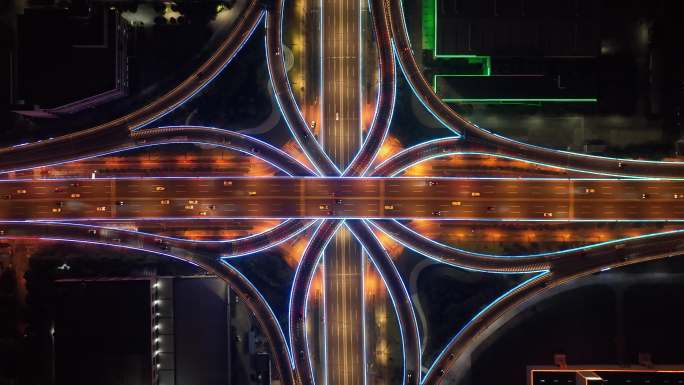 俯瞰苏州城市立交桥汽车流交通夜景