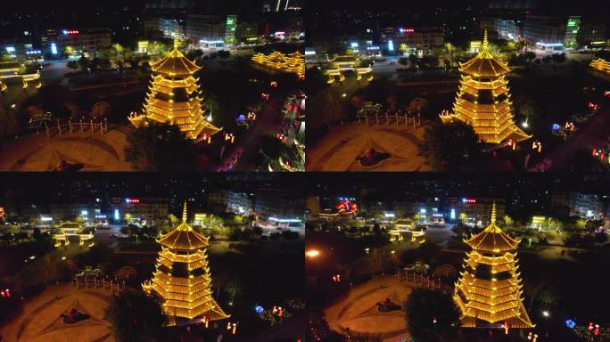 广西靖西锦绣古镇夜景城市建筑风光航拍