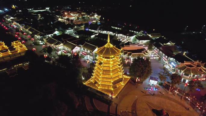 广西靖西锦绣古镇夜景城市建筑风光航拍