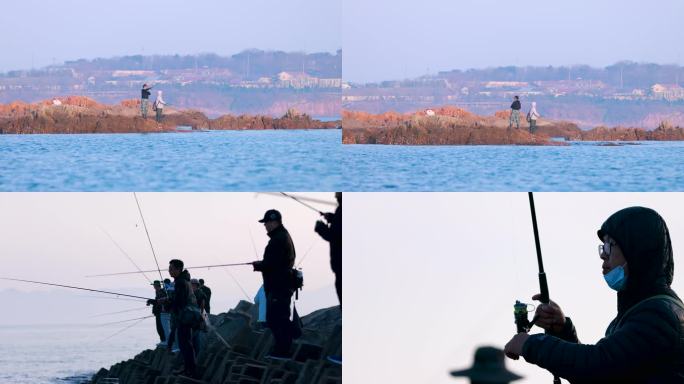 8K青岛海边码头垂钓海钓的钓鱼人4