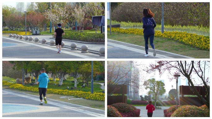 杭州滨江公园清晨跑步