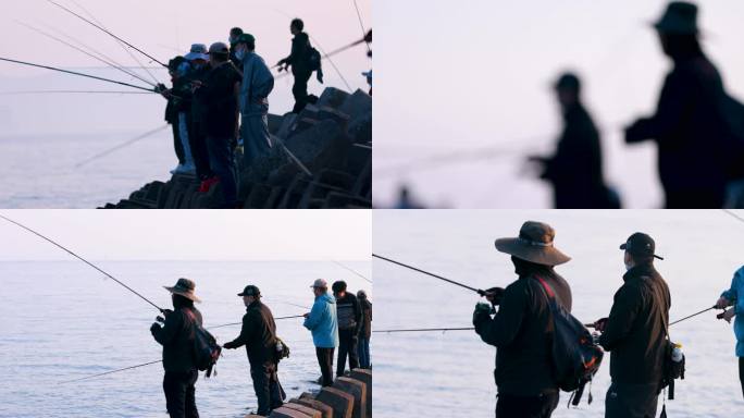 8K青岛海边码头垂钓海钓的钓鱼人2